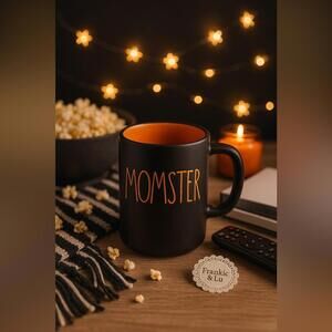 Rae Dunn MOMSTER Halloween Mug Black w Orange Interior Artisan NWT